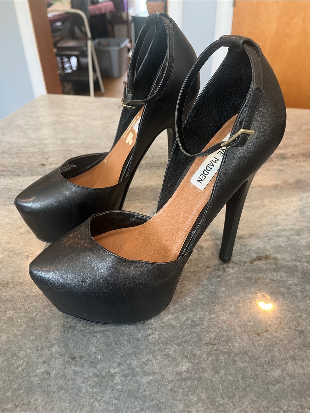 Steve Madden Black Platform Ankle-Strap Pumps with High Stiletto